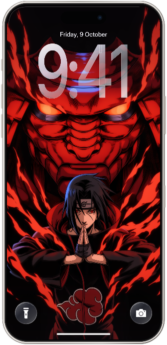 WhimsWalls The Uchiha Edit wallpaper preview featuring Itachi Uchiha with Susanoo